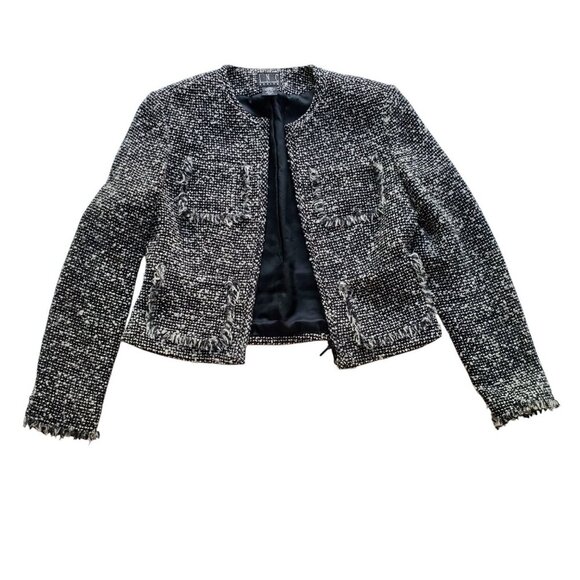 INC Tweed Boucle Fringe Trim Jacket Skirt Suit Set Clueless Chanel Vibe Size 4P - Picture 4 of 16